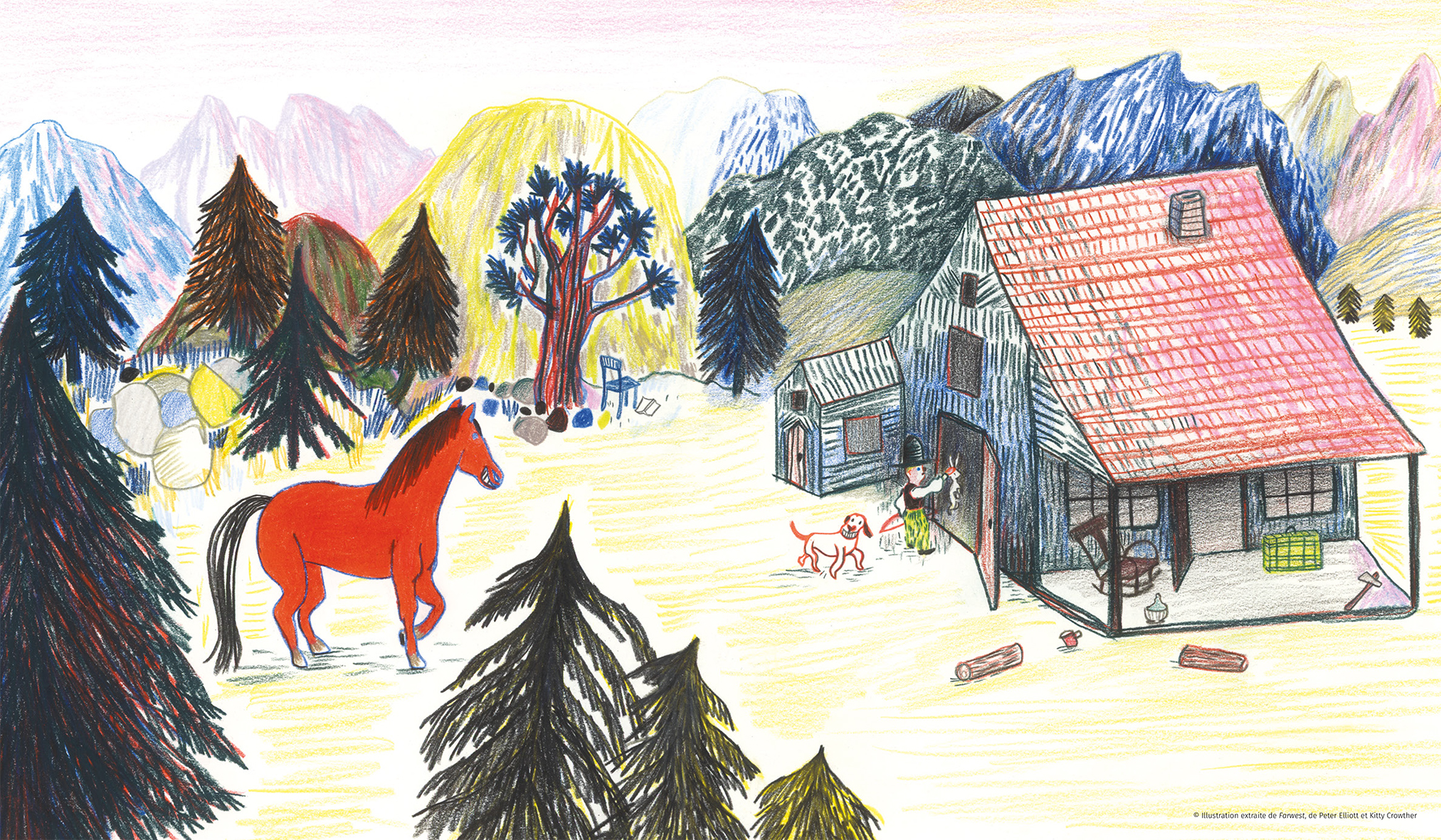 Illustration extraite de "Farwest" de Peter Elliott et Kitty Crowther