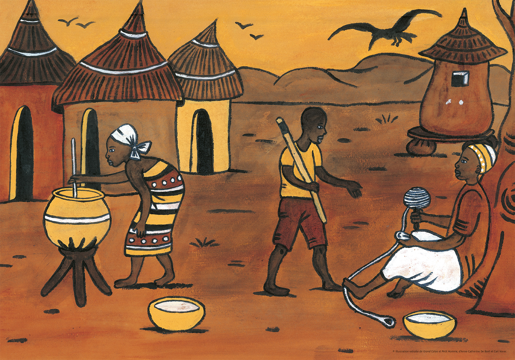 Illustration extraite de "Grand Calao et Petit Homme" d’Anne-Catherine De Boel et Carl Norac